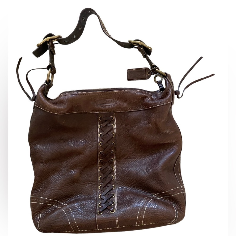 Coach Vintage Laced Up Authentic brown leather bag in dark walnut color